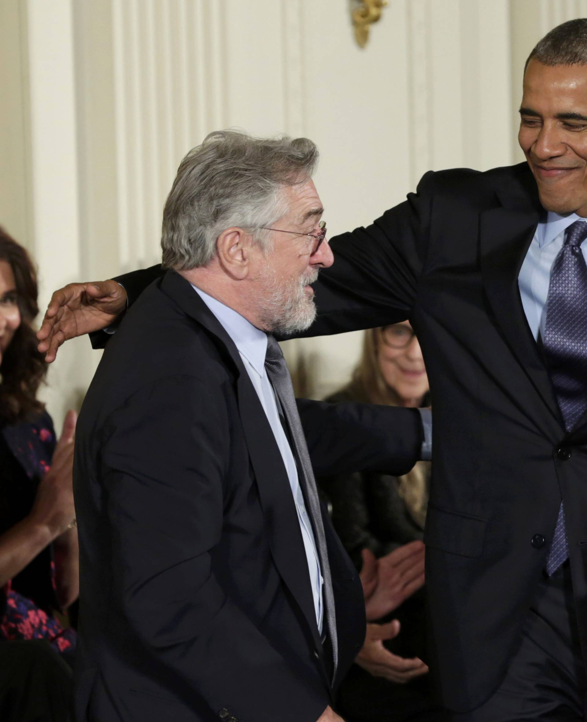 U.S.  President Obama greets actor De Niro during Presidential Medal of Freedom ceremony at the White House in Washington