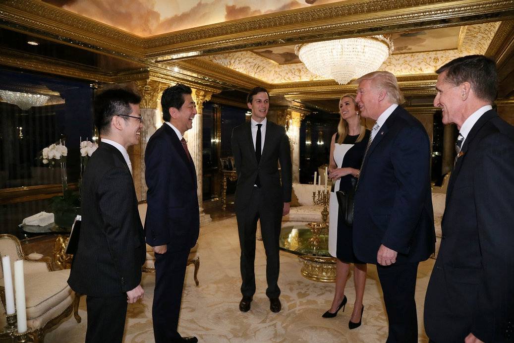 Japan's Prime Minister Shinzo Abe meets with U.S. President-elect Donald Trump at Trump Tower in Manhattan, New York