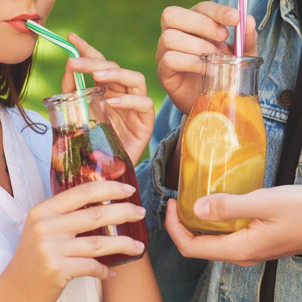 Healthy nutrition. Couple drinking detox tea