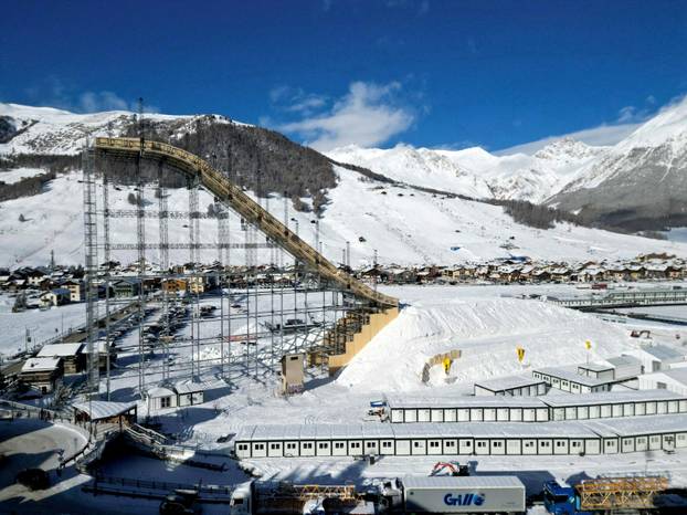 FILE PHOTO: Snowfall in Livigno ahead of the Milano Cortina Winter Olympic Games 2026