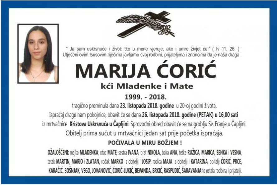 Tragično poginulu Mariju (19) ispratile stotine ljudi u Čapljini