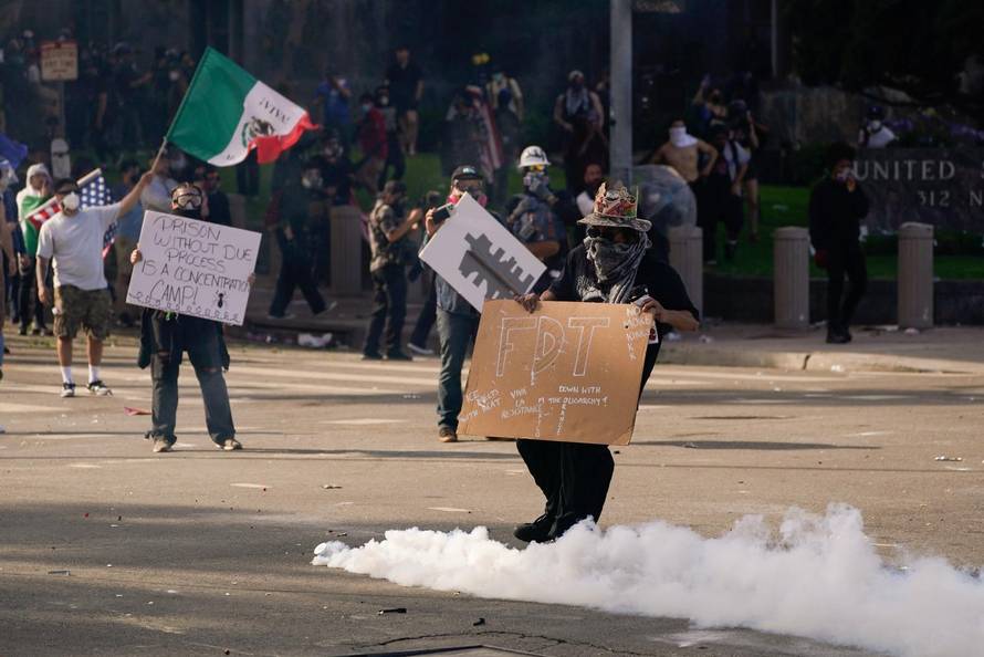 Protest against federal immigration sweeps, in Los Angeles