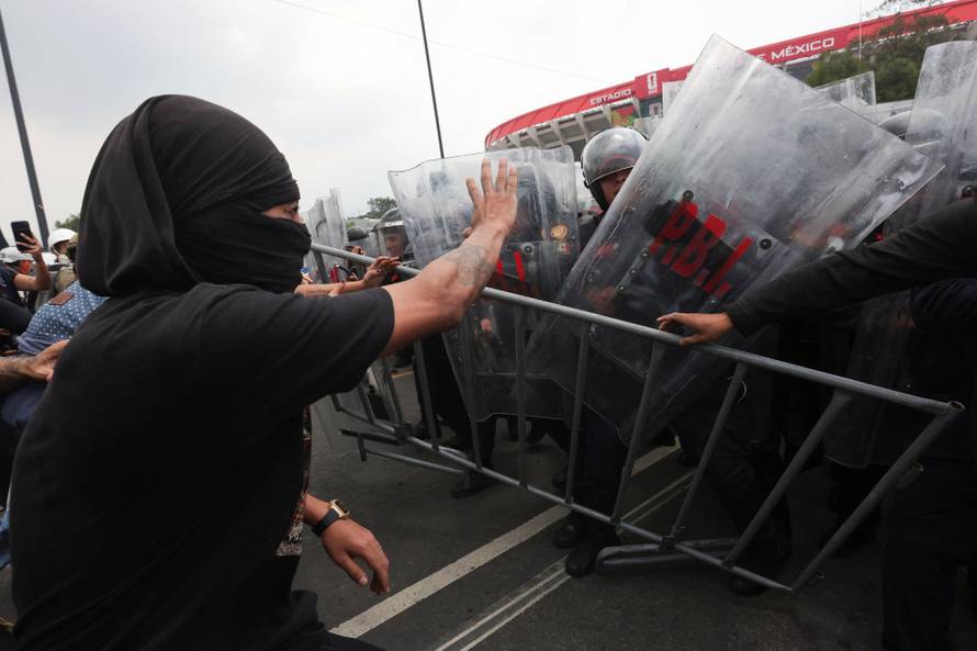 Protest march ahead of the opening match of the 2026 FIFA World Cup, in Mexico City