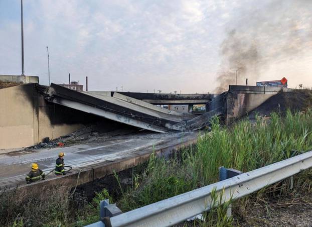 Fire under overpass leads to partial I-95 collapse in Philadelphia