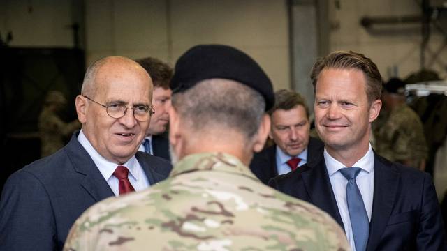 Denmark's Foreign Minister Jeppe Kofod and Polish Foreign Minister Zbigniew Rau visit Almegaard Barracks on the island of Bornholm