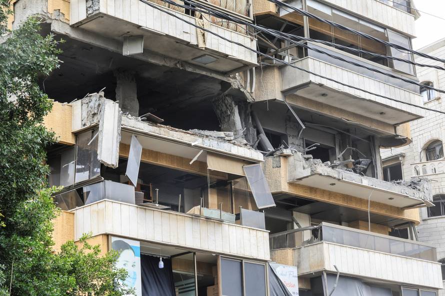 A damaged building following a targeted Israeli strike, in Beirut