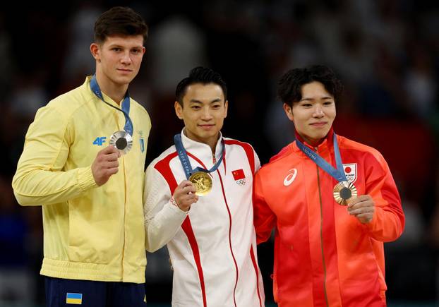 Artistic Gymnastics - Men's Parallel Bars Victory Ceremony