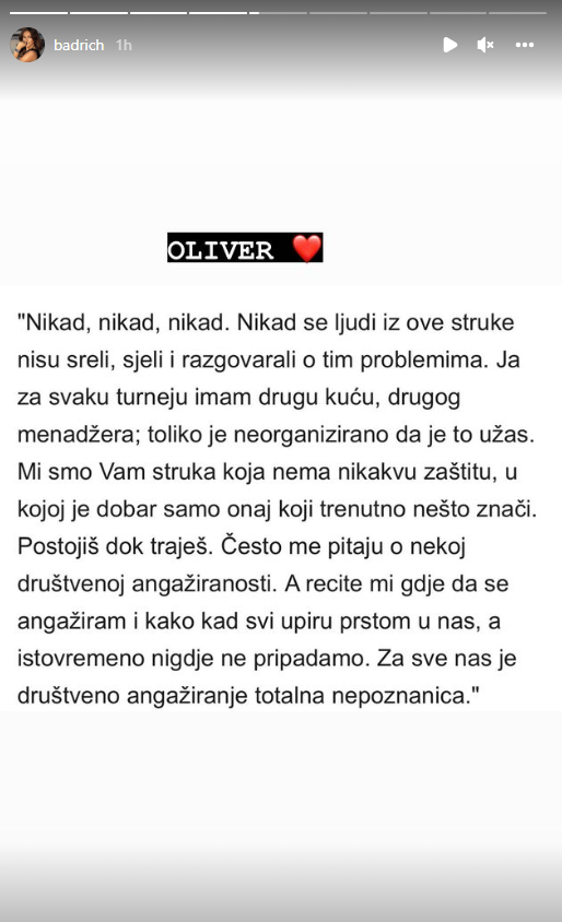 Nina Badrić prisjetila se Olivera: 'Dobar je onaj koji trenutno nešto znači. Postojiš dok traješ'