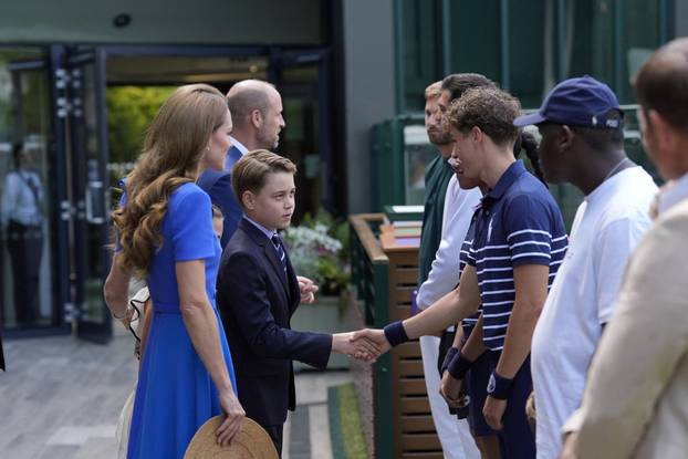Britain's Prince William and Princess Catherine attend the Wimbledon Tennis Men's finals