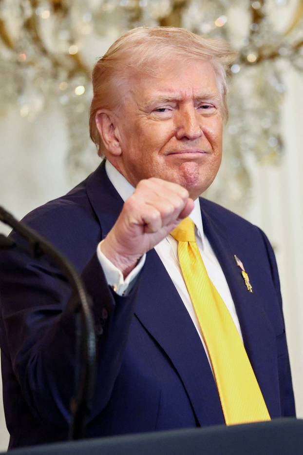 U.S. President Donald Trump speaks during a Black History Month reception at the White House in Washington
