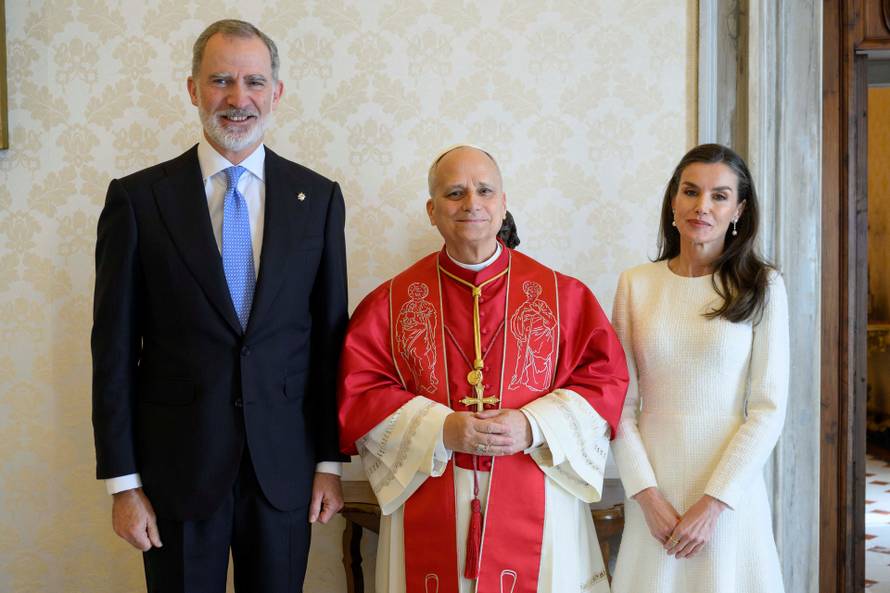 Pope Leo XIV meets Spanish King Felipe VI and Queen Letizia during a private audience at the Vatican