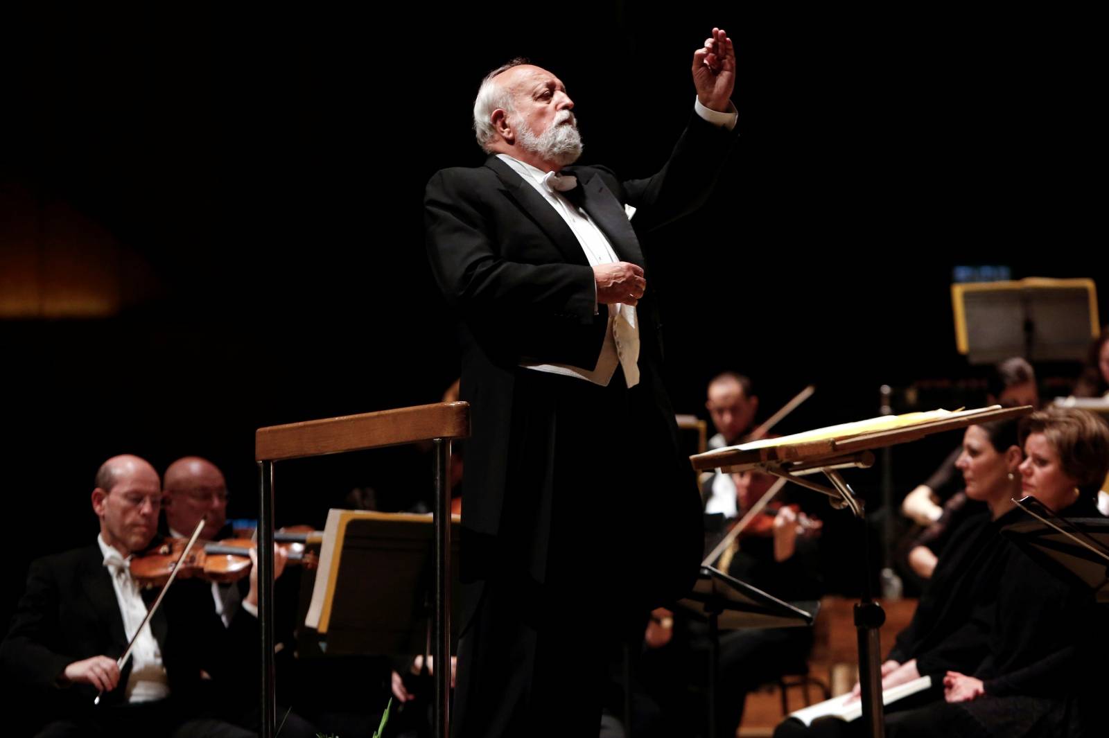 FILE PHOTO: Polish composer Krzysztof Penderecki conducts the Israel Philharmonic Orchestra in Tel Aviv