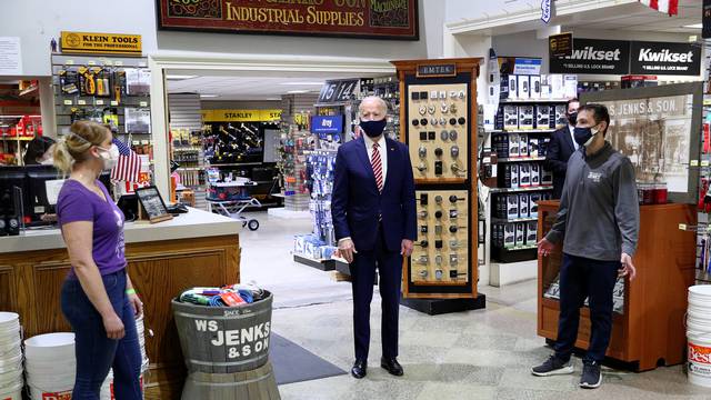 U.S. President Biden visits hardware store to highlight coronavirus aid to small business in Washington