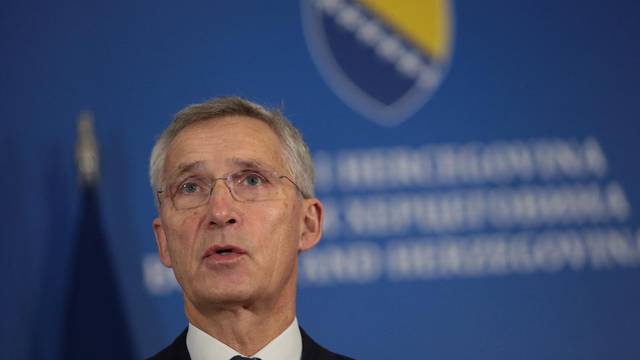 Secretary General of NATO Stoltenberg addresses media in Sarajevo