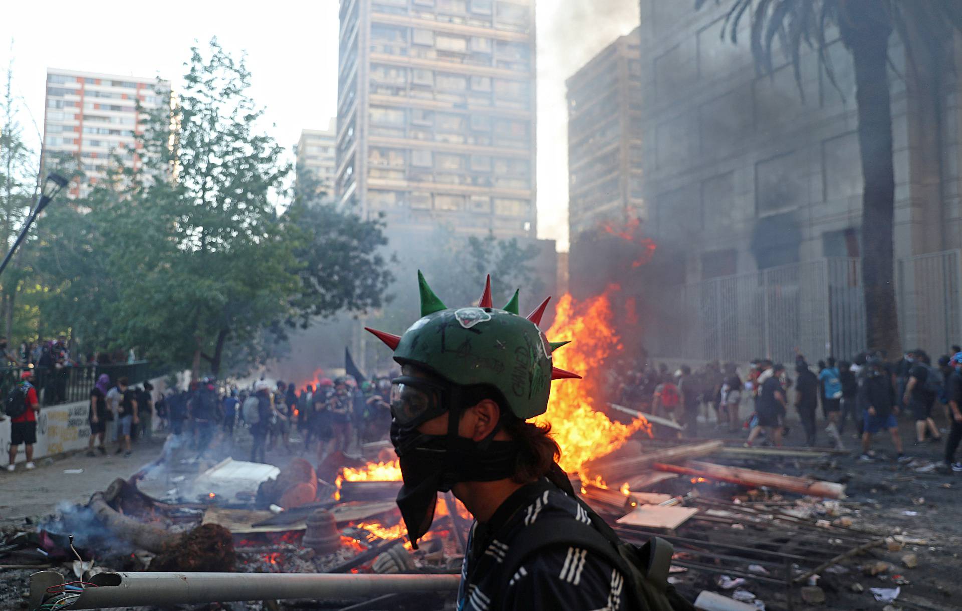 Protest against Chile's government during the one-year anniversary in Santiago of the protests and riots in 2019