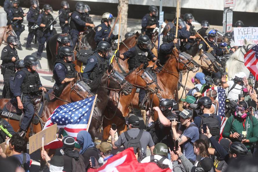 Protest against federal immigration sweeps, in Los Angeles