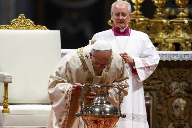 Pope Leo XIV leads the Chrism Mass in St. Peter's Basilica at the Vatican