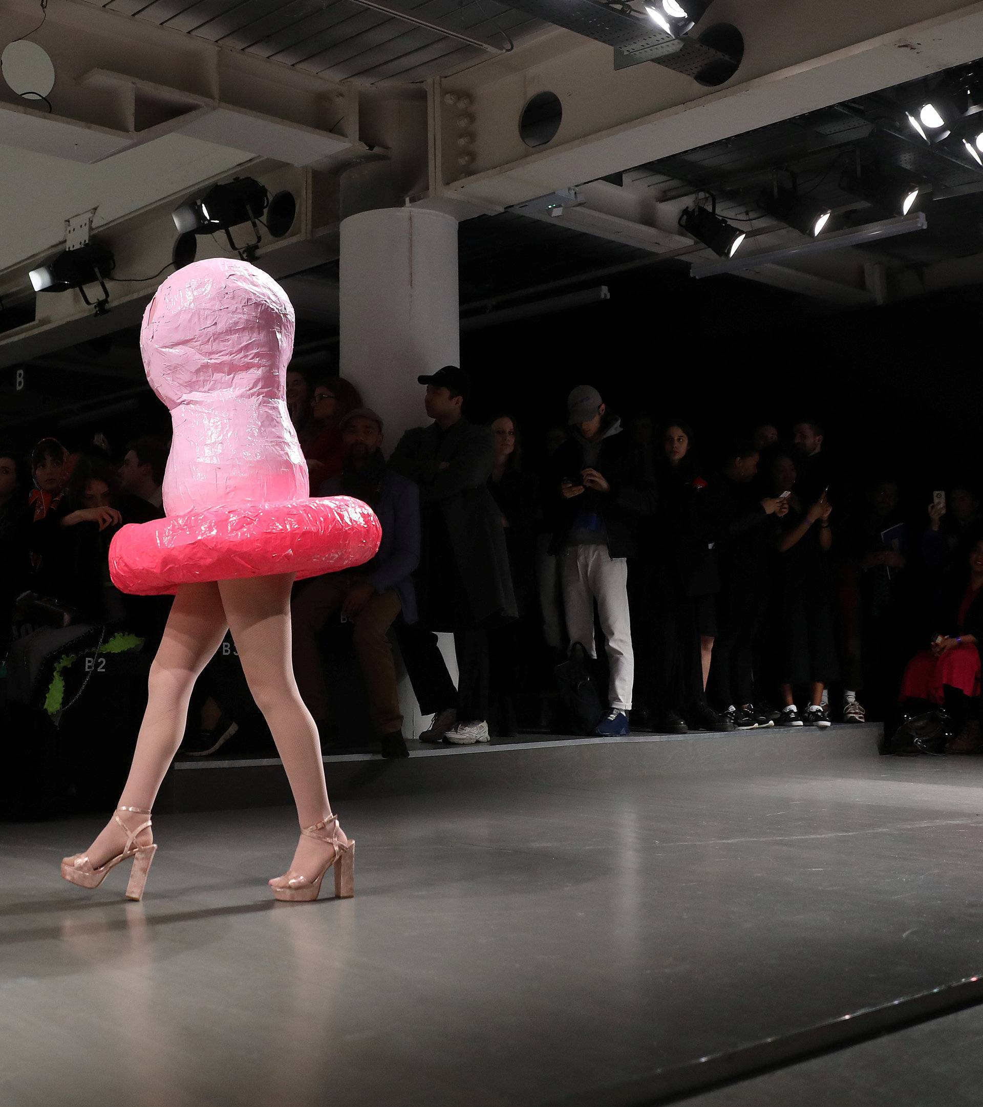 A model displays a creation during the Central Saint Martins show at London Fashion