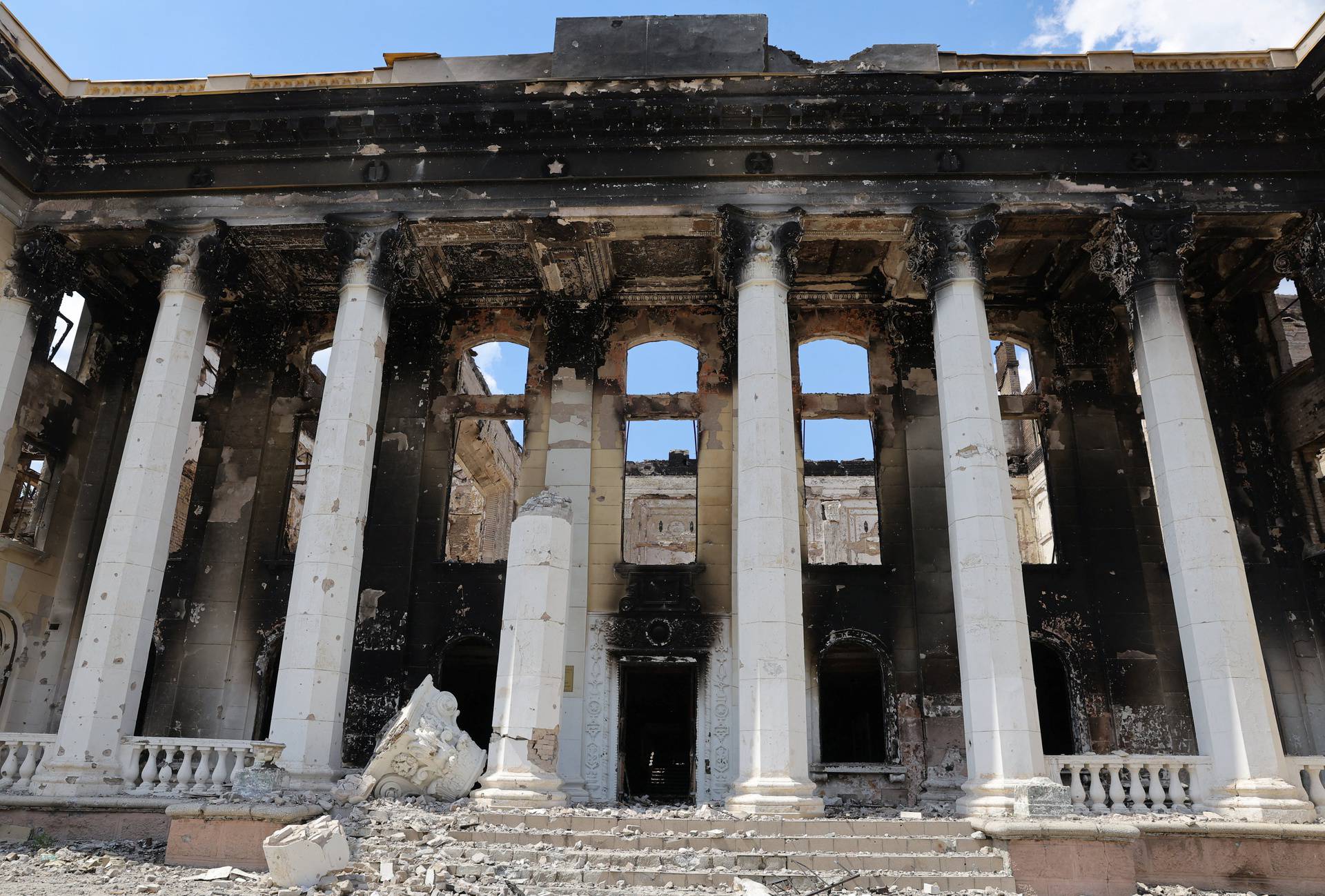 A view shows a destroyed public building in Lysychansk