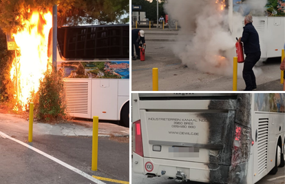 FOTO Drama u Opatiji, gorio bus kod benzinske, djelatnici gasili požar: 'Vozač je gasio bočicama'