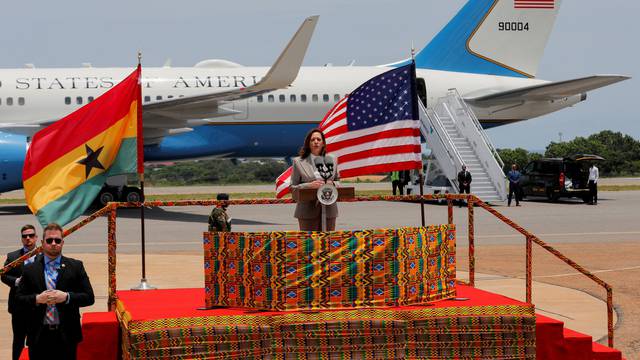 US Vice President, Kamala Harris, arrives at the Kotoka International Airport in Ghana