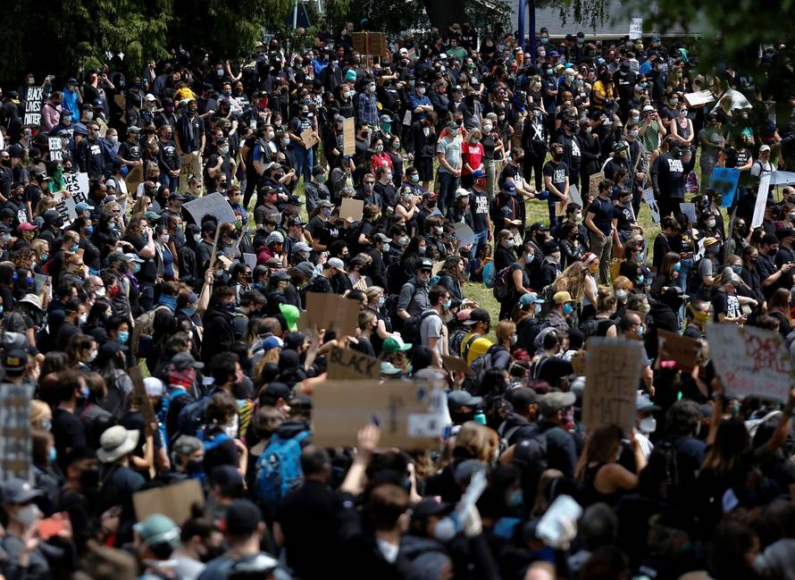 Protest against racial inequality in the aftermath of the death in Minneapolis police custody of George Floyd, in Seattle