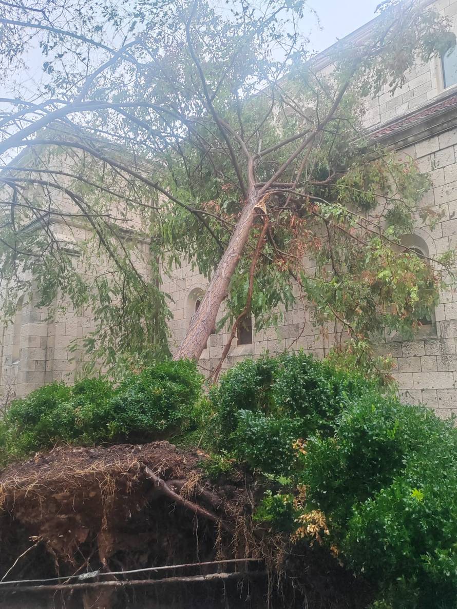 FOTO Olujno nevrijeme pogodilo Brač: 'Stablo je palo na crkvu'; Vatrogasci: Na terenu sve ekipe
