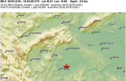 Potres magnitude 3,3 sinoć zatresao tlo blizu  Karlovca
