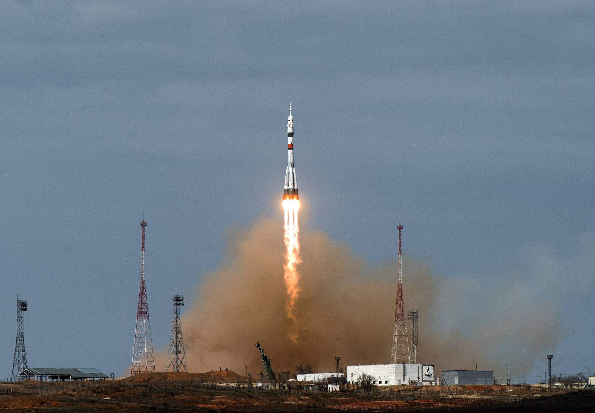 Soyuz MS-16 spacecraft carrying ISS crew blasts off from the launchpad at the Baikonur Cosmodrome