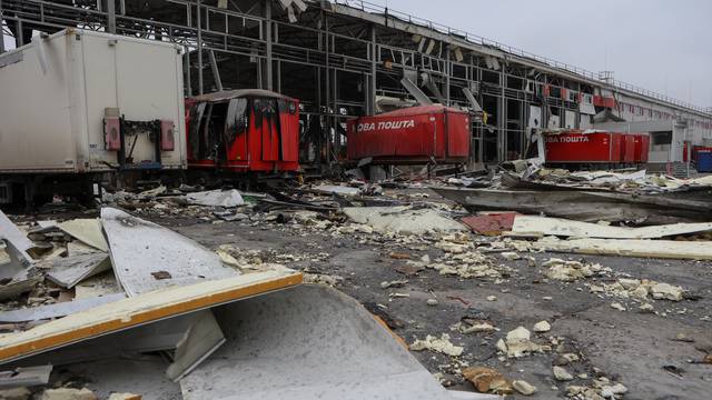 Aftermath of a Russian missile strike outside of Kharkiv