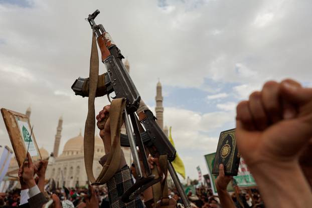 Protesters rally in solidarity with Palestinians, in Sanaa