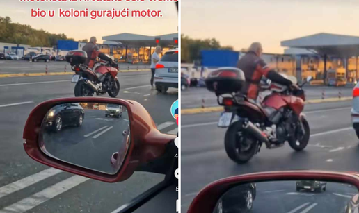 'Slika koja se rijetko viđa! Ovo je motorist iz Hrvatske, gura motor i uredno čeka u koloni'