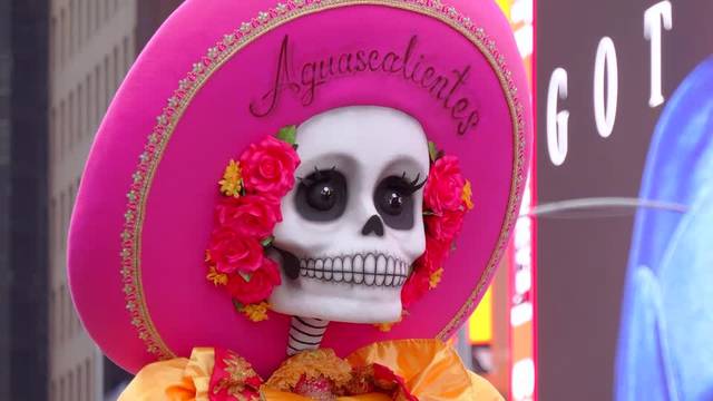 Times Square gets ready for Day of the Dead