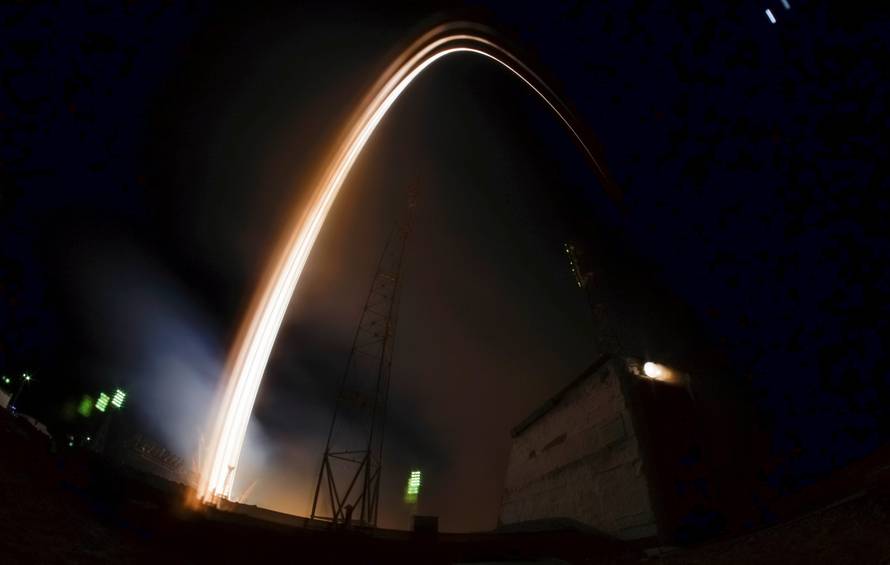The Soyuz MS-03 spacecraft carrying the crew of Whitson of the U.S., Novitskiy of Russia and Pesquet of France blasts off to the International Space Station (ISS) from the launchpad at the Baikonur cosmodrome on this long axposure picture, Kazakhstan