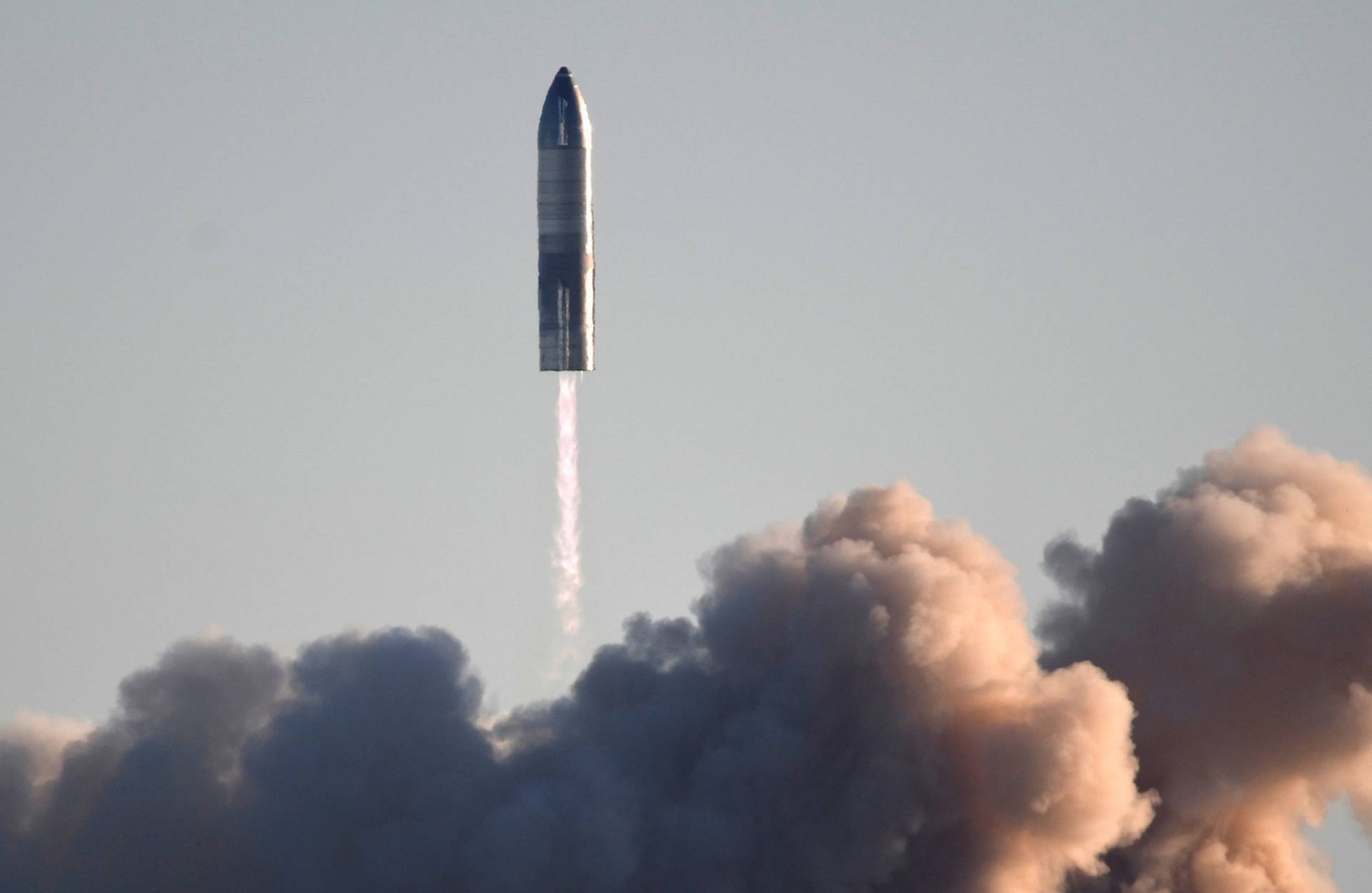 SpaceX launches its first super heavy-lift Starship SN8 rocket during a test from their facility in Boca Chica,Texas