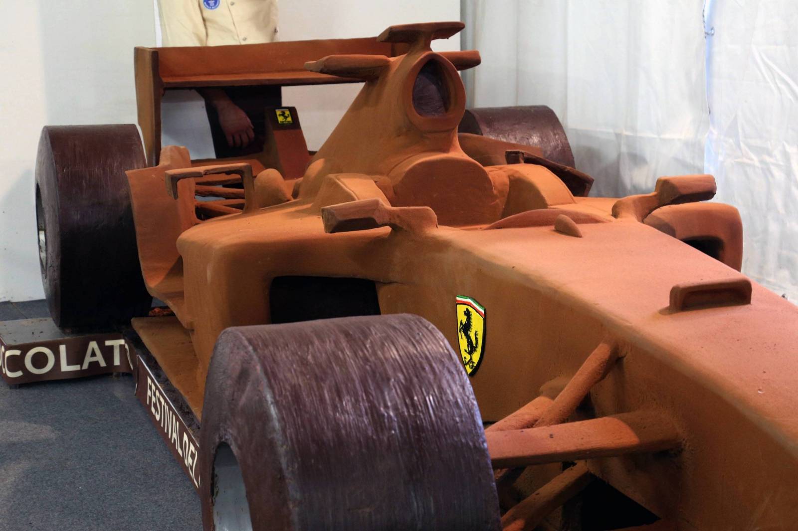 A chocolate reproduction of the Ferrari F2004, the most successful car driven by Michael Schumacher