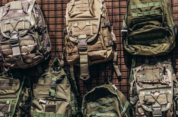 Photo,Of,Military,Store,With,Different,Soldier,And,Tactical,Backpacks