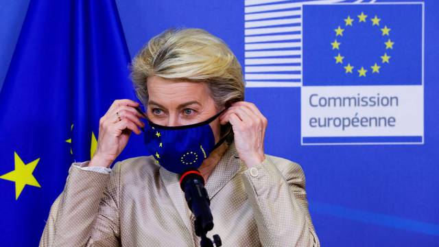 FILE PHOTO: European Commission President Ursula von der Leyen welcomes an official visitor to Brussels