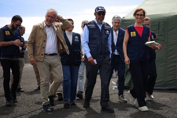 Spanish Health Minister Monica Garcia and Director-General of the World Health Organisation Tedros Adhanom attend a press conference in Tenerife