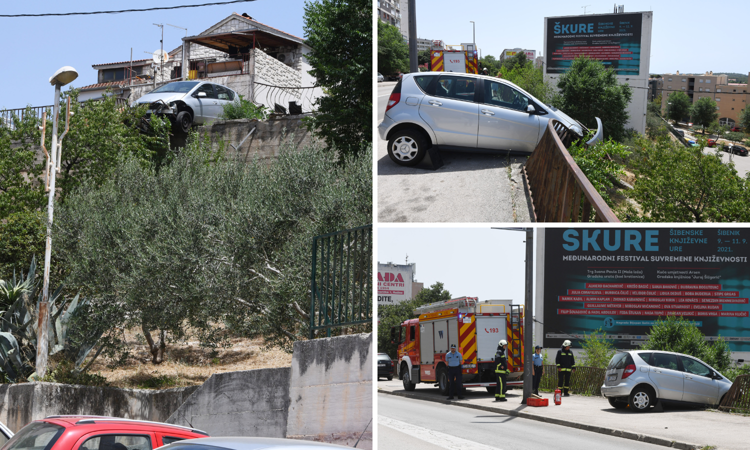 VIDEO Autom probio ogradu u Šibeniku: Ostao je visjeti nad provalijom. Žena je ozlijeđena