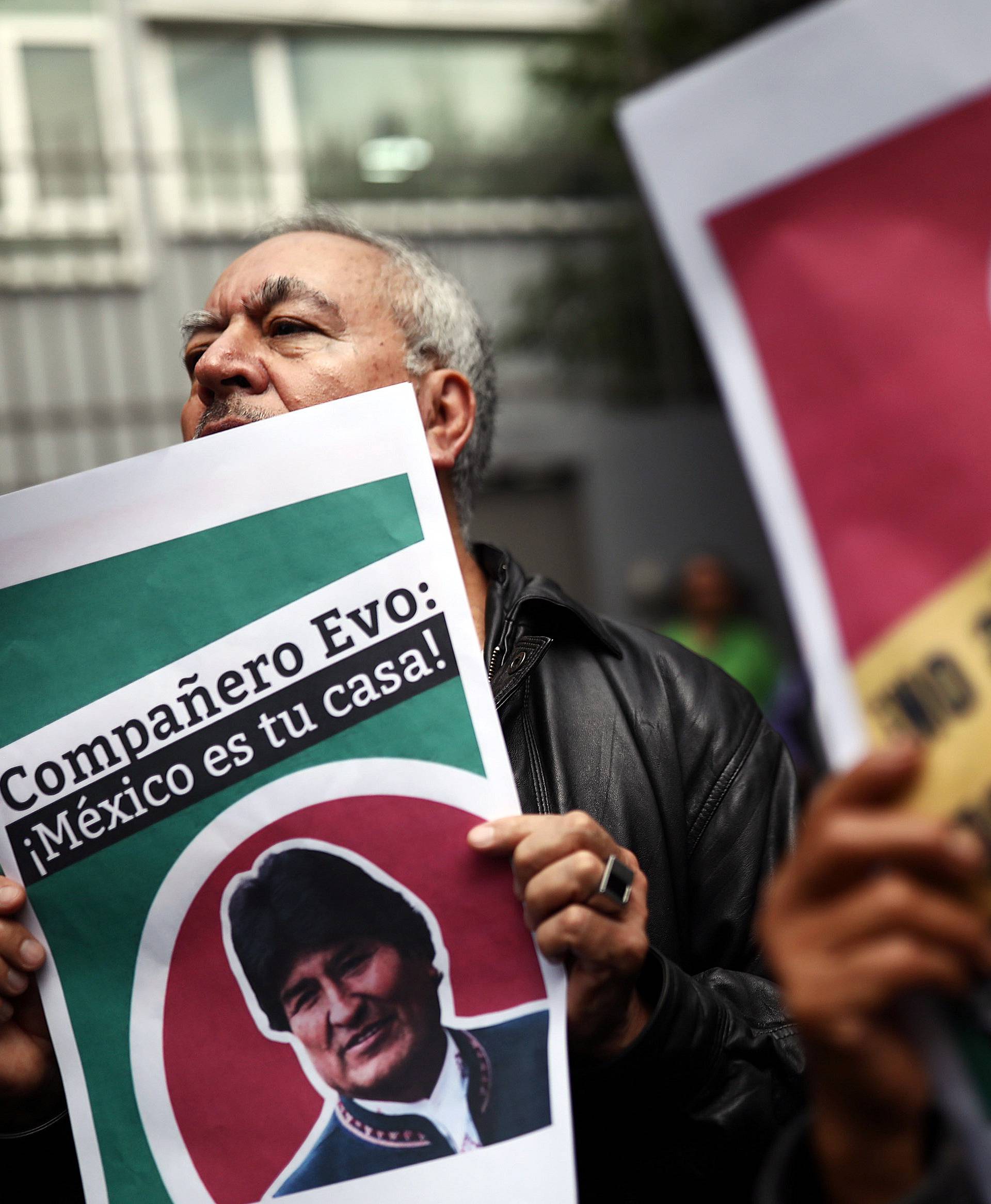 Demonstration in support of Bolivian President Evo Morales in Mexico City