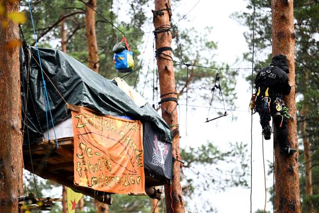 German police clears a protest camp near Tesla construction site in Gruenheide near Berlin
