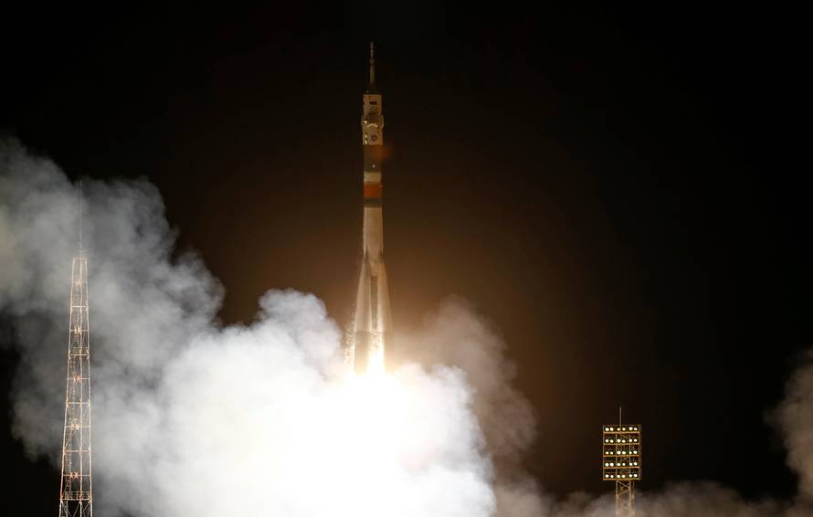 The Soyuz MS-03 spacecraft carrying the crew of Whitson of the U.S., Novitskiy of Russia and Pesquet of France blasts off to the International Space Station (ISS) from the launchpad at the Baikonur cosmodrome, Kazakhstan