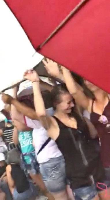 People taking shelter from heavy rain in Thackerville, Oklahoma