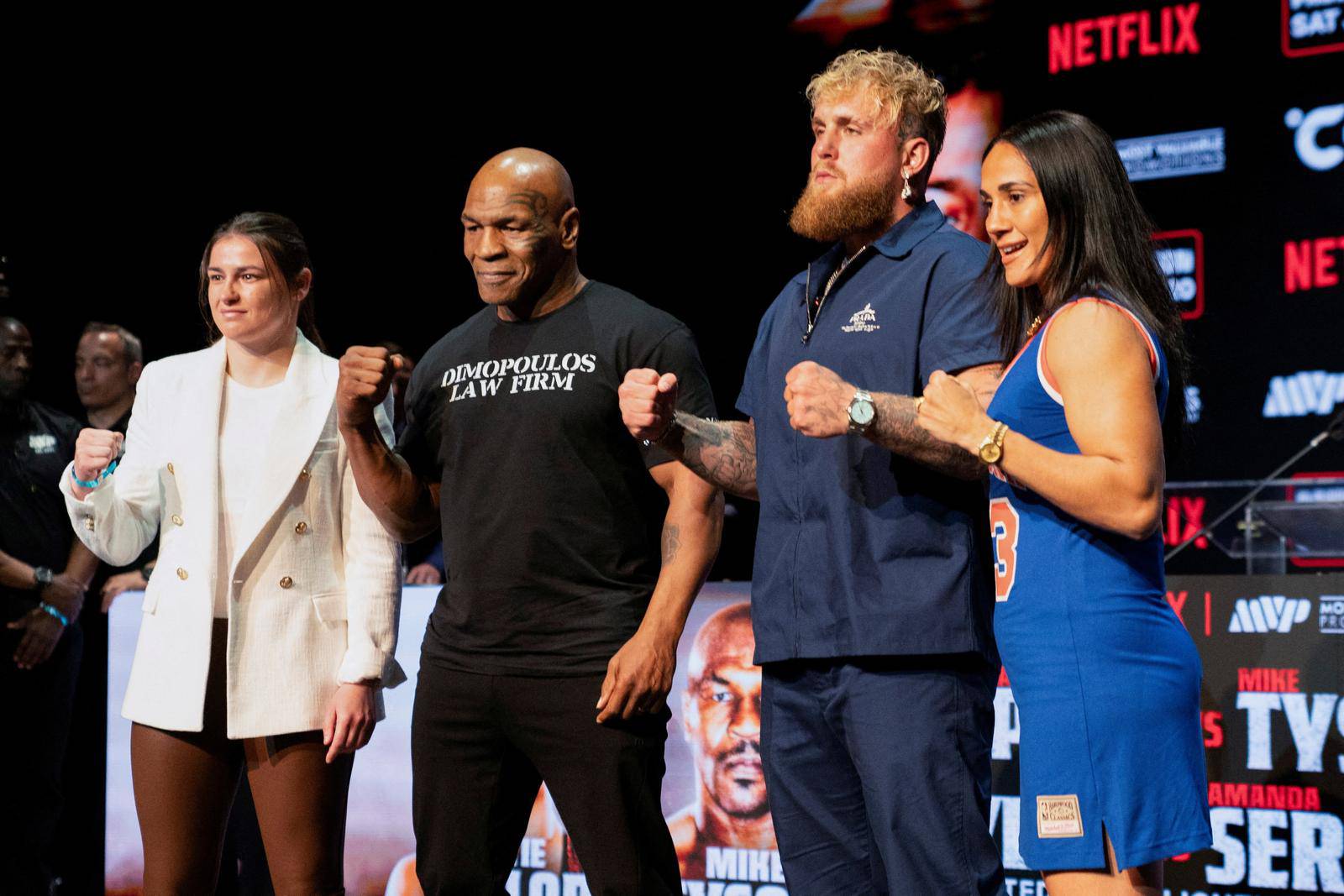 FILE PHOTO: Boxers Mike Tyson and Jake Paul attend a news conference in New York