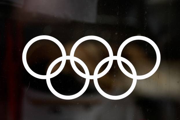 Part of the logo of the Paris 2024 Olympic and Paralympic Games is seen on an official Paris 2024 store in Paris