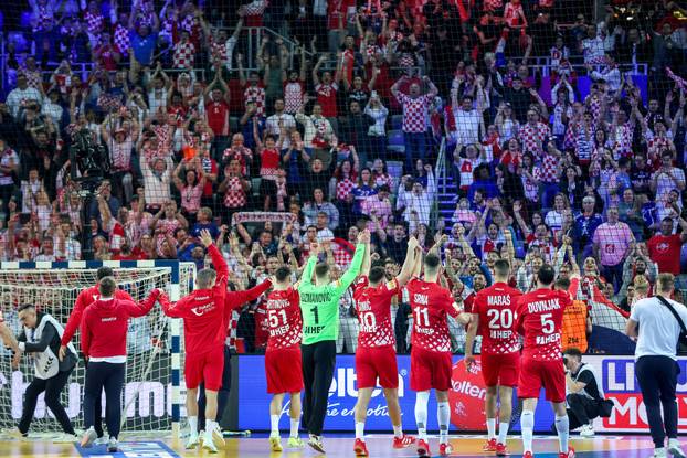 Zagreb: Slavlje rukometaša Hrvatske nakon pobjede nad Francuskom i prolaska u finale Svjetskog prvenstva