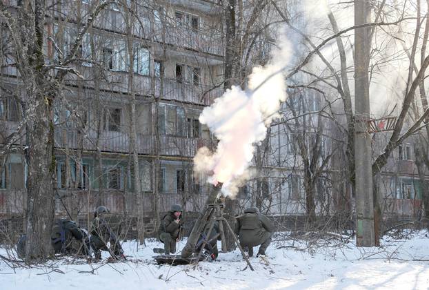 Ukrainian armed forces hold drills in the abandoned city of Pripyat