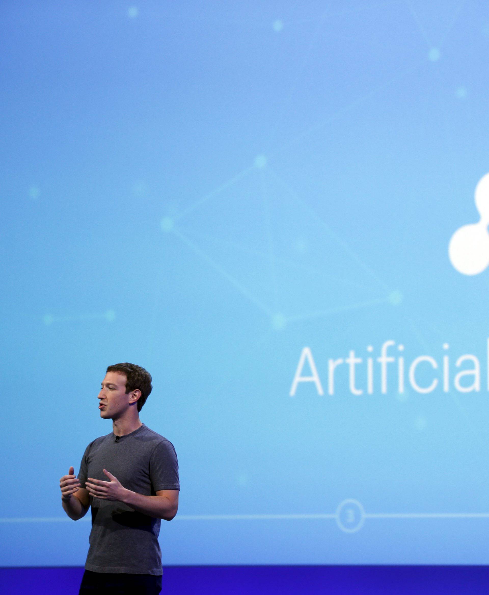 Facebook CEO Mark Zuckerberg speaks on stage during the Facebook F8 conference in San Francisco, California