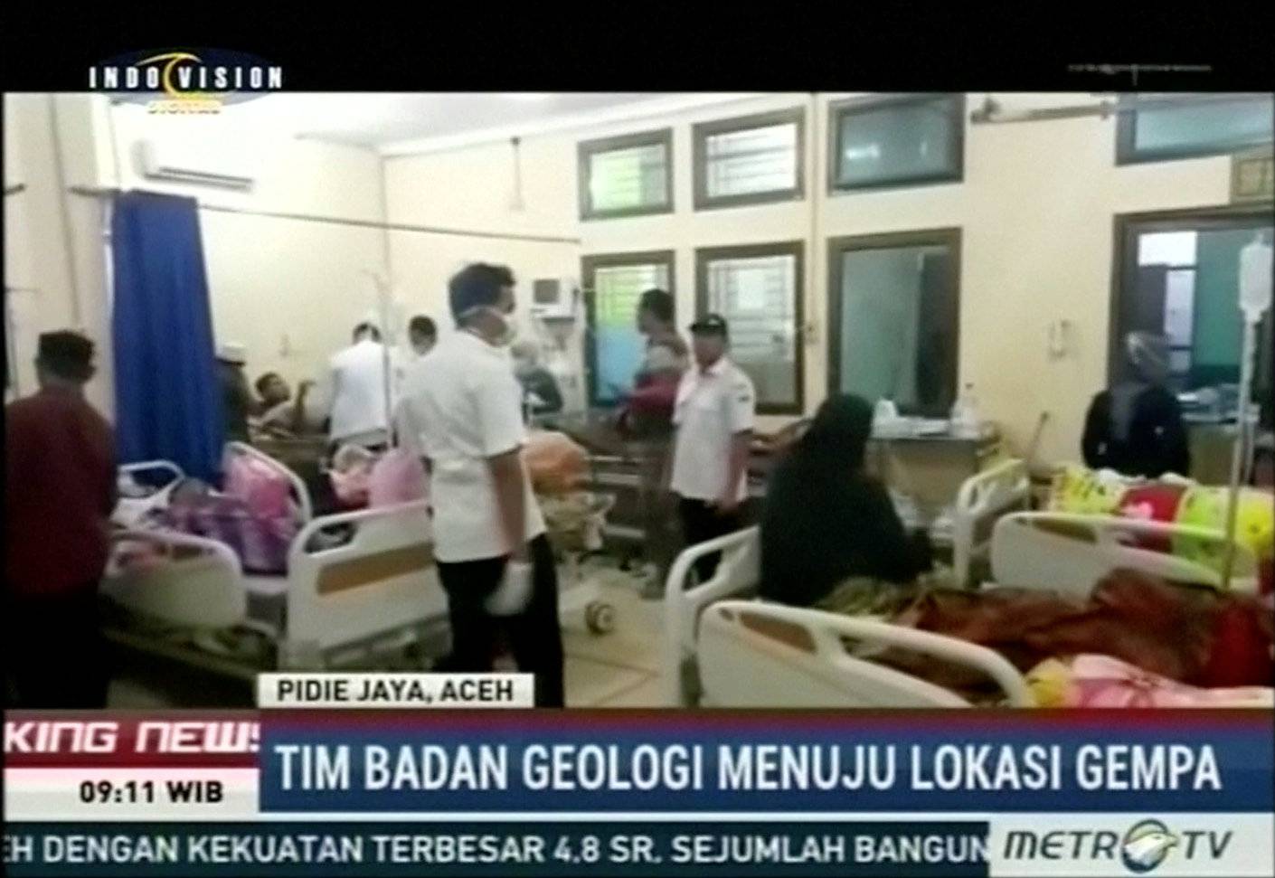 Interior view of a hospital with patients following an earthquake in Pidie Jaya, Aceh, Indonesia in this still frame taken from video